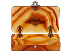 RUSSIAN SILVER CARVED AGATE AND DIAMONDS CARD CASE