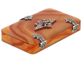 RUSSIAN SILVER CARVED AGATE AND DIAMONDS CARD CASE