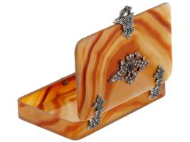 RUSSIAN SILVER CARVED AGATE AND DIAMONDS CARD CASE