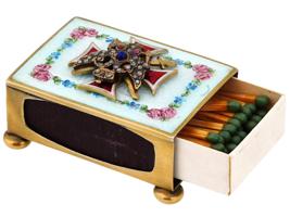 RUSSIAN SILVER ENAMEL GEMSTONES MATCHBOX HOLDER