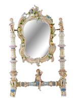 ANTIQUE GERMAN ROCOCO HAND PAINTED PORCELAIN MIRROR