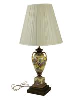 EUROPEAN GILT HAND PAINTED PORCELAIN LAMP W SHADE