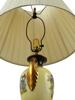 EUROPEAN GILT HAND PAINTED PORCELAIN LAMP W SHADE PIC-3