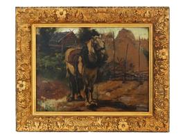 RUSSIAN VILLAGE HORSE OIL PAINTING BY VALENTIN SEROV