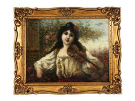 ANTIQUE FEMALE PORTRAIT OIL PAINTING BY GUNOT