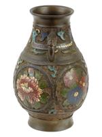 VINTAGE JAPANESE SHOWA BRONZE CLOISONNE ENAMEL VASE