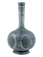 ANTIQUE QAJAR EMPIRE SILVER INLAID VASE