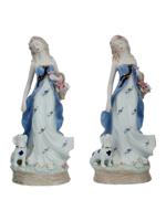 LARGE VINTAGE PORCELAIN FEMALE FIGURINES WITH DOGS