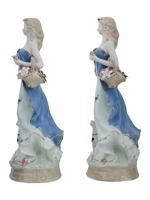 LARGE VINTAGE PORCELAIN FEMALE FIGURINES WITH DOGS