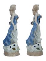 LARGE VINTAGE PORCELAIN FEMALE FIGURINES WITH DOGS