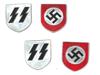 GROUP OF 4 GERMAN WWII SHIELDS FOR SS PITH HELMET PIC-0