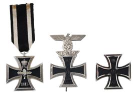 GROUP OF 3 GERMAN WWII IRON CROSSES 1870 1914 1939