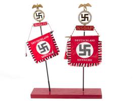 GERMAN WWII NSDAP TABLE STAND WITH 2 FLAGS