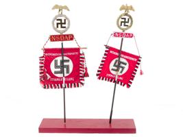 GERMAN WWII NSDAP TABLE STAND WITH 2 FLAGS