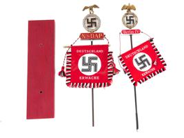 GERMAN WWII NSDAP TABLE STAND WITH 2 FLAGS