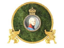 RUSSIAN GILT SILVER FRAME WITH JADE AND DIAMONDS