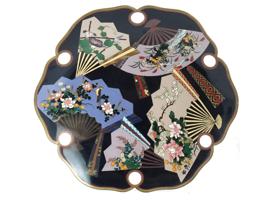 LARGE ANTIQUE JAPANESE FAN CLOISONNE ENAMEL CHARGER