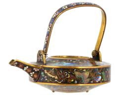 ANTIQUE JAPANESE MEIJI KYOTO SCHOOL CLOISONNE TEAPOT