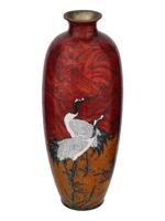 ANTIQUE JAPANESE MEIJI CLOISONNE ENAMEL STORK VASE