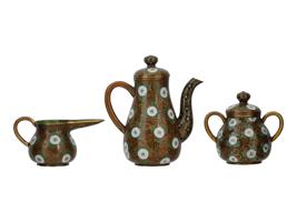 ANTIQUE JAPANESE CLOISONNE ENAMEL GOLD STONE COFFEE SET