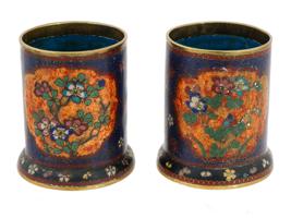 MEIJI JAPANESE CLOISONNE BRUSH POTS ATTR NAMIKAWA