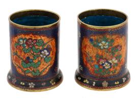 MEIJI JAPANESE CLOISONNE BRUSH POTS ATTR NAMIKAWA