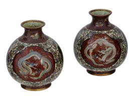 JAPANESE MEIJI CLOISONNE GOLDSTONE VASES ATTR HONDA