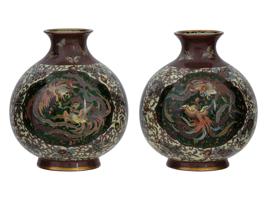 JAPANESE MEIJI CLOISONNE GOLDSTONE VASES ATTR HONDA