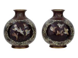 JAPANESE MEIJI CLOISONNE GOLDSTONE VASES ATTR HONDA