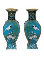 ANTIQUE JAPANESE MEIJI PERIOD FACET CLOISONNE VASES