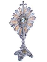 ANTIQUE SILVER AND GOLD INLAY MONSTRANCE SACRED VESSEL