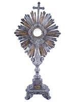 ANTIQUE SILVER AND GOLD INLAY MONSTRANCE SACRED VESSEL