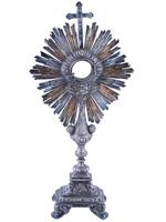 ANTIQUE SILVER AND GOLD INLAY MONSTRANCE SACRED VESSEL