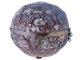 ANTIQUE TURKISH SILVER ROUND BOX WITH CHASED MOTIFS