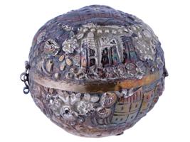 ANTIQUE TURKISH SILVER ROUND BOX WITH CHASED MOTIFS