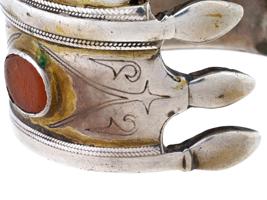 ANTIQUE TURKMEN GILT SILVER CARNELIAN CUFF BRACELETS