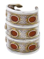 ANTIQUE TURKMEN GILT SILVER CARNELIAN CUFF BRACELETS