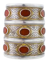 ANTIQUE TURKMEN GILT SILVER CARNELIAN CUFF BRACELETS