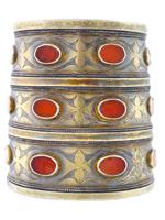 ANTIQUE TURKMEN GILT SILVER CARNELIAN CUFF BRACELETS