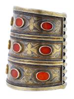 ANTIQUE TURKMEN GILT SILVER CARNELIAN CUFF BRACELETS