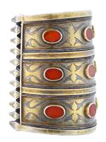 ANTIQUE TURKMEN GILT SILVER CARNELIAN CUFF BRACELETS