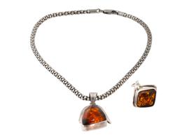 VINTAGE STERLING SILVER BALTIC AMBER JEWELRY SET