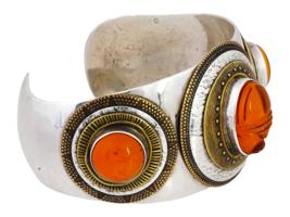 925 STERLING SILVER AND AMBER SCARAB CUFF BRACELET