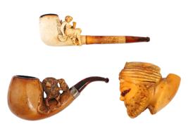 COLLECTION OF ANTIQUE SCULPTED HAND CARVED WOOD PIPES