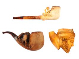 COLLECTION OF ANTIQUE SCULPTED HAND CARVED WOOD PIPES