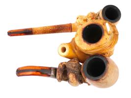 COLLECTION OF ANTIQUE SCULPTED HAND CARVED WOOD PIPES