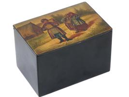 ANTIQUE RUSSIAN LACQUER MINIATURE TRINKET BOX