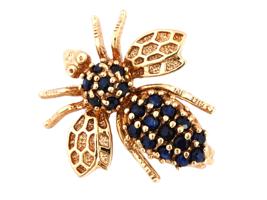 VINTAGE 14K GOLD BEE JEWELRY BROOCH WITH SAPPHIRES