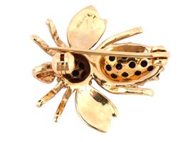 VINTAGE 14K GOLD BEE JEWELRY BROOCH WITH SAPPHIRES