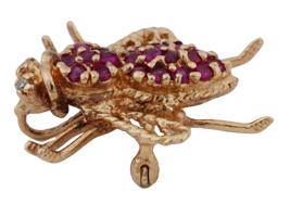 VINTAGE 14K GOLD BEE JEWELRY BROOCH WITH RUBIES